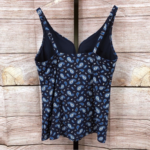 Lands' End Blue and White Paisley Control Sweetheart Tankini Top Size 12 - Picture 3 of 11